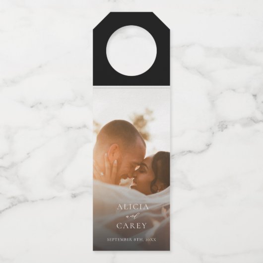 Elegantes Foto Calligraphy Wedding Flaschenanhänger (Vorderseite)