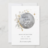 Elegantes Foto Celestial Moon and Stars Wedding Save The Date (Vorderseite)