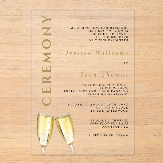 Elegantes Foto Champagne Hochzeit Acryleinladungen (Vorderseite)
