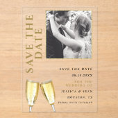 Elegantes Foto Champagne Hochzeit retten Datum Acryleinladungen (Vorderseite)
