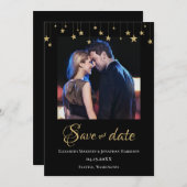 Elegantes Foto Chic Black Gold Stars Formal Save The Date (Vorne/Hinten)