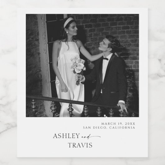 Elegantes Foto Couple Wedding Weinetikett (Einzelnes Label)