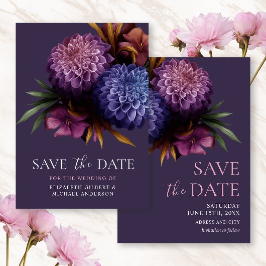 Elegantes Foto Dahlia Wedding Save the Dates Einladung