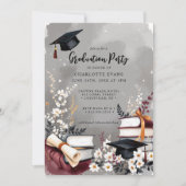 Elegantes Foto der Floral Books Graduation Party Einladung (Vorderseite)