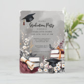 Elegantes Foto der Floral Books Graduation Party Einladung (Stehend Vorderseite)