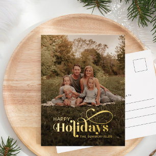 Elegantes Foto der modernen Weihnachtsfamilie Gold Folien Feiertagspostkarte