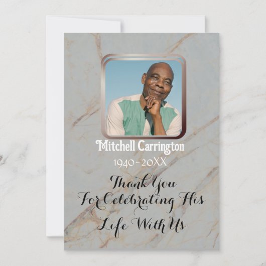 Elegantes Foto des Gray Marble Dankeskarte (Vorderseite)