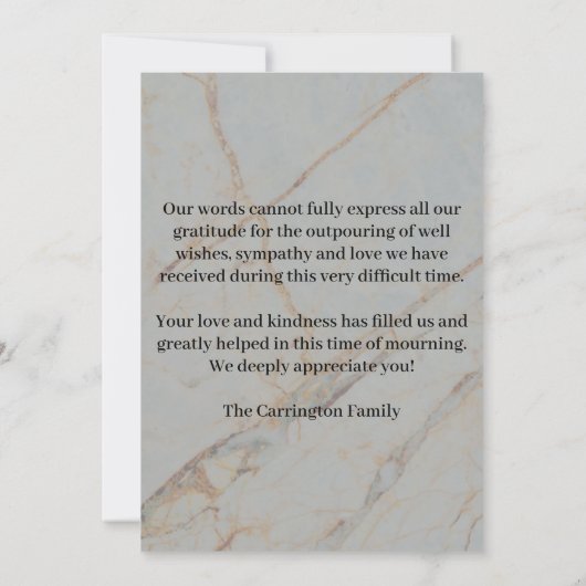 Elegantes Foto des Gray Marble Dankeskarte (Rückseite)
