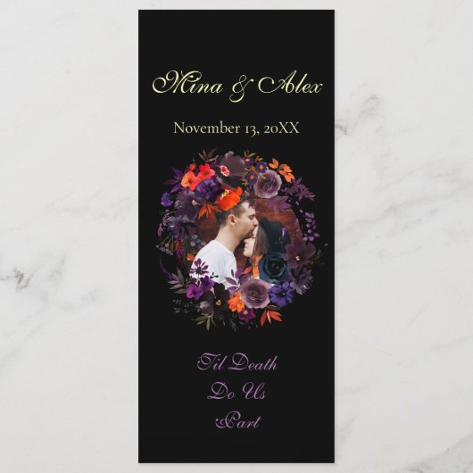 Elegantes Foto Dunkler Herbst Blumenhochzeit Programm (Rückseite)