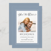 Elegantes Foto Dusty Blue Save the Date Verlobung (Vorne/Hinten)