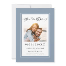 Elegantes Foto Dusty Blue Save the Date Verlobung