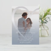 Elegantes Foto Dusty Blue & Silver Heart Wedding Einladung (Stehend Vorderseite)
