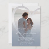Elegantes Foto Dusty Blue & Silver Heart Wedding Einladung (Vorderseite)