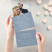 Elegantes Foto Dusty Blue Wedding Empfang All In One Einladung