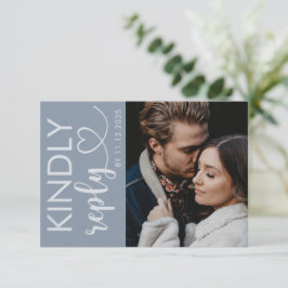 Elegantes Foto Dusty Blue Wedding RSVP Karte