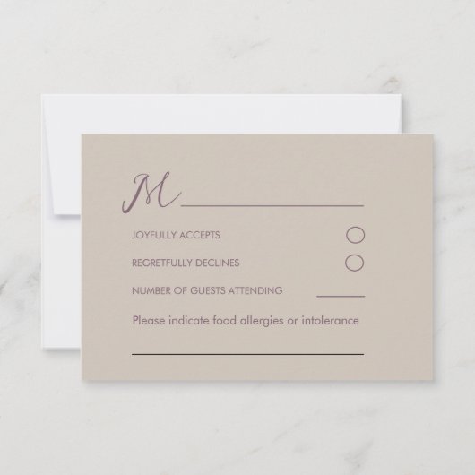 Elegantes Foto Dusty Rose & Beige Wedding RSVP Karte (Rückseite)