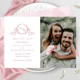 Elegantes Foto Dusty Rose Monogram Wedding Save The Date