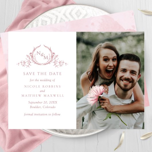 Elegantes Foto Dusty Rose Monogram Wedding Save The Date