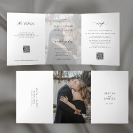 Elegantes Foto einfache Hochzeit RSVP Details QR-C Dreifach Gefaltete Einladung