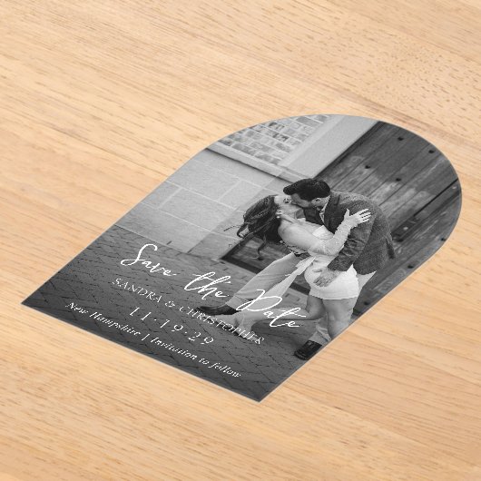 Elegantes Foto Einfache moderne Hochzeit retten da Acryleinladungen (Ablage )