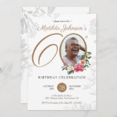 Elegantes Foto Floral 60. Geburtstag Einladung (Vorne/Hinten)