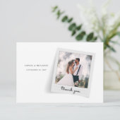 Elegantes Foto-Frame-Skript-Hochzeit Dankeskarte (Stehend Vorderseite)