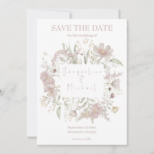 Elegantes Foto für florale Wildblumen Save the Dat Einladung (Vorderseite)