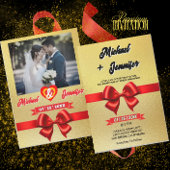 Elegantes Foto für Hochzeiten mit Gold & Red Ribbo Einladung