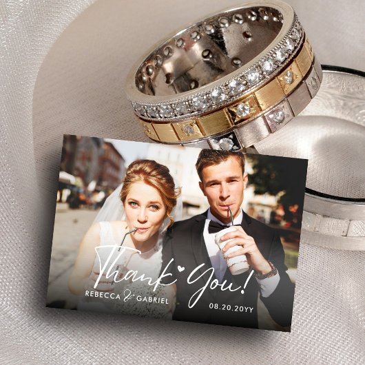 Elegantes Foto für Hochzeiten mit Wasserfarben Dankeskarte