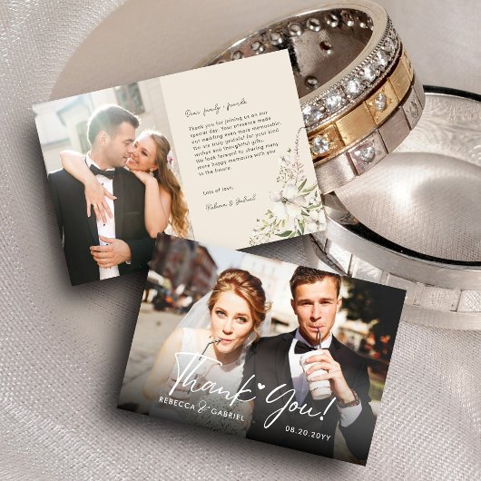 Elegantes Foto für Hochzeiten mit Wasserfarben Dankeskarte