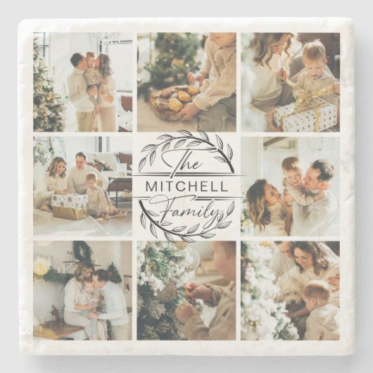 Elegantes Foto für moderne Monogram-AnfangsFamilie Steinuntersetzer (Vorderseite)