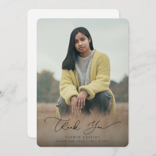 Elegantes Foto für moderne Script-Abschluss Dankeskarte (Vorne/Hinten)
