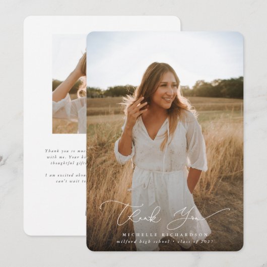 Elegantes Foto für moderne Script-Abschluss Dankeskarte (Vorne/Hinten)