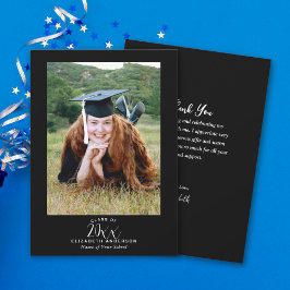 Elegantes Foto für Schwarz-weißes Skript-Abschluss Dankeskarte