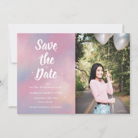 Elegantes Foto Galaxy Quinceanera Save the Date (Vorderseite)
