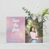 Elegantes Foto Galaxy Quinceanera Save the Date (Stehend Vorderseite)