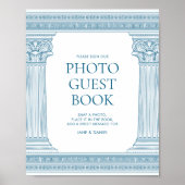 Elegantes Foto Gästebuch Party Zeichen in blau (Vorne)