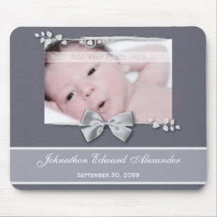 Elegantes Foto-Geburts-Mitteilungs-Silber-Band Mousepad