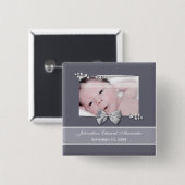 Elegantes Foto Geburtsankündigung Silver Ribbon Button (Vorne & Hinten)