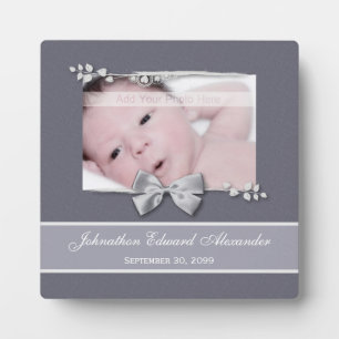 Elegantes Foto Geburtsankündigung Silver Ribbon Fotoplatte