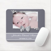 Elegantes Foto Geburtsankündigung Silver Ribbon Mousepad (Mit Mouse)