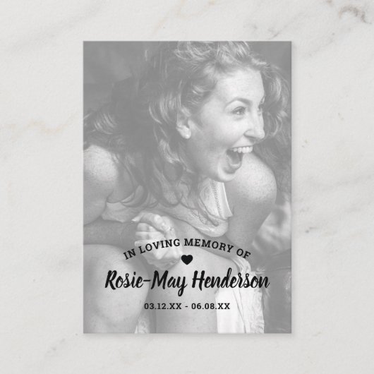 Elegantes Foto-Gedenkgebet Visitenkarte (Vorderseite)