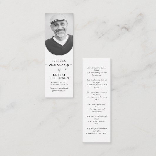 Elegantes Foto Gedenkkarte für Beerdigung Gedicht  Mini Visitenkarte (Vorne/Hinten)