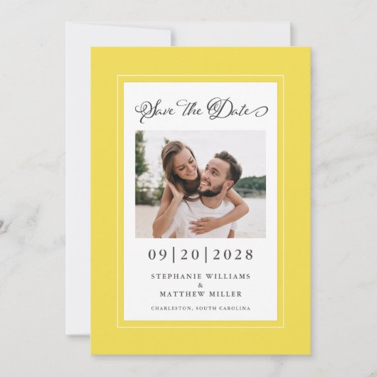 Elegantes Foto gelb | SAVE THE DATE VERLOBUNG (Vorderseite)