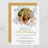 Elegantes Foto Gelbe Blüte 90. Geburtstag Einladung (Vorne/Hinten)