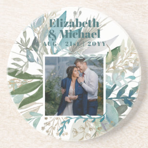 Elegantes FOTO GIFTS - Grüne Blätter Aquarell Getränkeuntersetzer