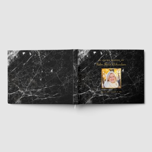 Elegantes Foto Gold Beerdigung Memorial Service Gästebuch (Voll)