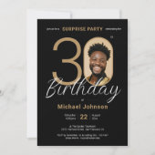 Elegantes Foto Gold Black Überraschung 30. Geburts Einladung (Vorderseite)