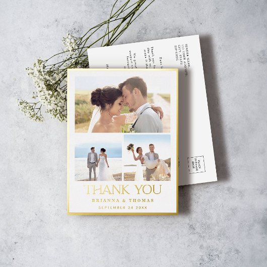 Elegantes Foto Gold Foil Wedding Danke Postcard Folie Einladungspostkarte