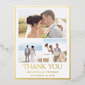 Elegantes Foto Gold Foil Wedding Danke Postcard Folie Einladungspostkarte (Vorderseite)